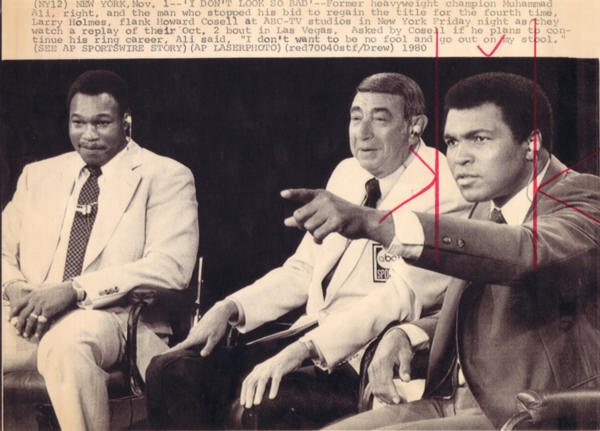 Larry Holmes, Howard Cosell, Muhammad Ali