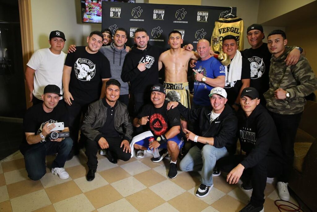 Vergil Ortíz Jr & his whole team after victory (Photo By Golden Boy Promotions)