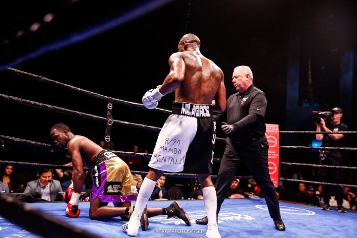 Mike Dallas Jr in the canvas & Yordenis Ugas (photos by Stephanie Trapp)
