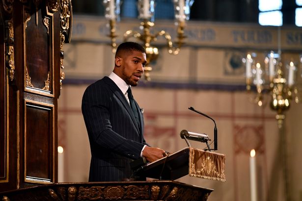 Anthony Joshua delivered an emotional speech at the event (Image POOL AFP via Getty Images)