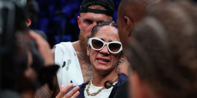 Amanda Serrano reacts after her fight was cancelled against Nina Meinke (Image: (Photo by Al Bello/Getty Images))