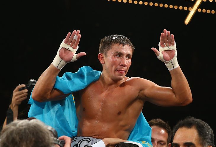 NEW YORK, NY - NOVEMBER 02: Gennady Golovkin celebrates his eigth round TKO against Curtis Stevens after their WBA Middleweight Title fight at The Theater at Madison Square Garden on November 2, 2013 in New York City. (Photo by Al Bello/Getty Images)