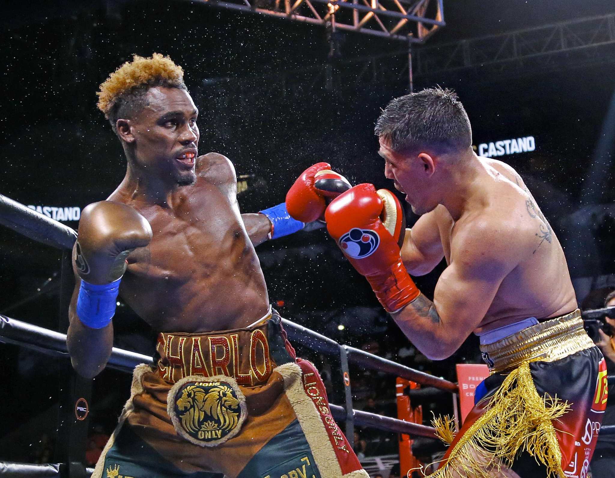 Jermell Charlo,L, throws a right at Brian Castano in their undisputed championship at 154 pounds in a Premier Boxing Champions on Saturday, July 17, 2021 at the AT&T Center. The fight was a draw.
