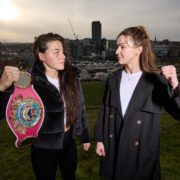 Sheffield, UK: Sandy Ryan and Terri Harper face off for the 1st time ahead of their WBO Welterweight Title fight on Saturday night.19 March 2024 Picture By Mark Robinson Matchroom Boxing